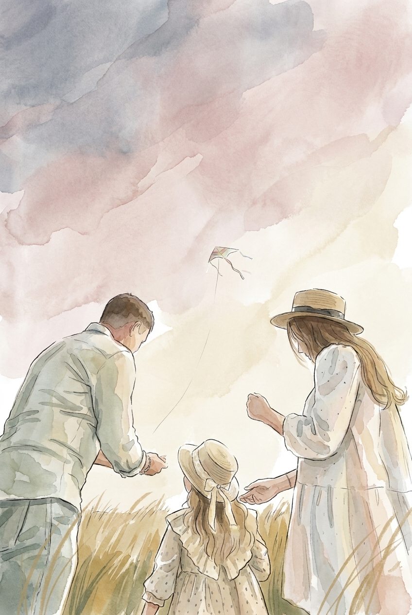 Watercolor & Ink poster from the family-beach photo